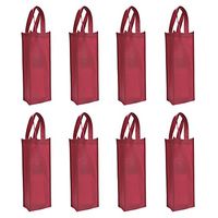 Cosmos ® 8 Pack Non-Woven Single Bottle Wine Tote Bag Holder, Reusable Gift Bag - Dark Red