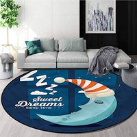 RUGSMAT Sweet Dreams Round Area Rug,Bedtime Sleep Moon Carpet Door Pad for Bedroom/Living Room/Balcony/Kitchen Mat Round-47