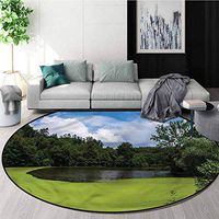 RUGSMAT Landscape Modern Machine Round Bath Mat,Countryside Pond Algea Coffee Table Mat Non-Skid Living Room Carpet Round-47