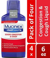 Mucinex Fast-Max Severe Congestion & Cough Multi-Symptom Max. Strength Liquid- Expectorant, Cough Suppressant, Nasal Decongestant, w/Dextromethorphan, Phenylephrine & Guaifenesin, 9 oz. (Pack of 4)