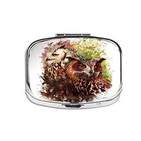 Pill Box - Compact 2 Compartment Medicine Case, Pill Box for Pocket or Purse(Painting Owl Art Pattern) Rectangular