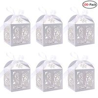 Faylapa 100Pcs Love Heart Laser Cut Wedding Candy Box Party Favor Chocolate Gift Boxes Bridal Birthday Shower Bomboniere with Ribbons