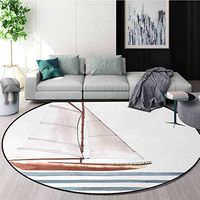 Nautical Round Area Rug Ultra Comfy Thick,Let Your Dreams Sail Quote with Boat in Waves Motivation Lifestyle Print for Home Decor Bedroom Kitchen Etc Round-59 Inch,Cinnamon Light Blue