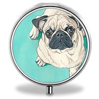 Pug Pill Case, Round Stainless Drug Organizer Container Medicine Cover for Pocket Daily&Weekly