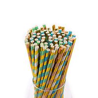 100 Pack of Premium Disposable Paper Straws – Bulk Set For Home, Parties, and Events - Multiple Colors Available (Pastel & Gold Stripes)