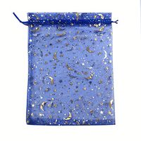 ANSLEY SHOP 100 Moon Star Organza Drawstring Pouches Candy Jewelry Party Wedding Favor Present Bags (Royal Blue, 5 x 7 Inch)