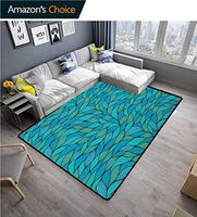 YucouHome Teal Floral Door Mat, Abstract Wave Design Ocean Themed Marine Life Pattern Print, Durable Rugs - Living, Dinning, Office, Rooms & Bedrrom, Hallway Carpet(4'x 6') Blue Mint Green
