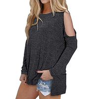 Ulanda Women's Cutout Cold Shoulder Casual Long Sleeve T-Shirt Tunic Tops Blouse Gray