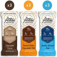 Atlas Protein Bar - Keto Friendly, Classics Variety Pack (9-Pack, 3 of Each Flavor) — Grass Fed Whey, Low Sugar, Clean Ingredients, Gluten Free, Soy Free, and GMO Free