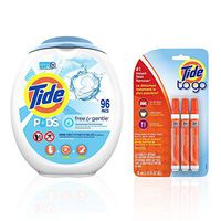 Tide PODS Free and Gentle Laundry Detergent, 96 Count, Unscented and Hypoallergenic with Tide to Go Instant Stain Remover Liquid Pen, 3 Count