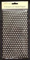 9 x Sheets Black With White Spots Spotty Polka Dot Tissue Paper Gift Wrap Presents