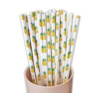 50-Pack Biodegradable Paper Drinking Straws for Party Supplies Bridal/Baby Shower Wedding Decorations, Bulk Paper Straws for Juices, Shakes, Smoothies, Pineapple Theme