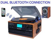 Boytone BT-22W, Bluetooth Record Player Turntable, AM/FM Radio, Cassette, CD Player, 2 Built in Speaker, Ability to Convert Vinyl, Radio, Cassette, CD to MP3 Without a Computer, SD Slot, USB, AUX