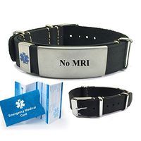 No MRI Top Grain Leather NATO Style Medical Alert ID Bracelet. Choose Color!