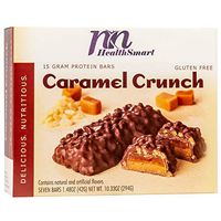 HealthSmart Caramel Crunch Protein Bar, 15g Protein, Low Calorie, Low Fat, Gluten Free, KETO Diet Friendly, Ideal Protein Compatible, 7 Count Box