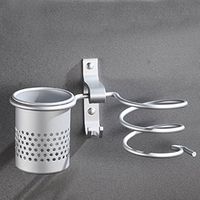 JUNZANQEE Aluminum Wall Mount Hair Blow Dryer Holder with Towel Hooks and Toothbrush Cup