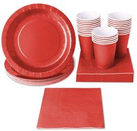 Red Party Supplies - 24-Set Paper Tableware - Disposable Dinnerware set for 24 Guests, Including Paper Plates, Napkins and Cups, Red