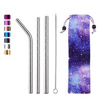 Reusable Metal Straws- Stainless Steel Straws- Portable Travel Drinking Straws for Tumplers- 3 Set
