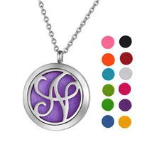 Aromatherapy Essential Oil Diffuser Necklace Letter "M" Locket Pendant Stainless Steel Jewelry with 12 Colors Refill Pads,24" Chain