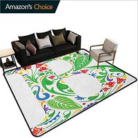 Letter B Novelty Bath Rugs, Capital with Spring Herbs Flowers Petals Leaves Nature Harvest Swirls Vivid Image, Durable Carpet Area rug - Living Dinning Room Bedroom Rugs and Carpets(8'x 10')