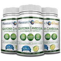 Garcinia Cambogia Pure Extract 95% HCA (Top Proven Potency) by Research Verified - All Natural Appetite Suppressant and Weight Loss Supplement - 100% Money Back Guarantee!(pack of 3)