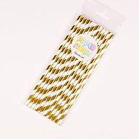 PaperLanternStore.com Gold Striped Patterned Party Paper Straws (12 Pack) by Quasimoon