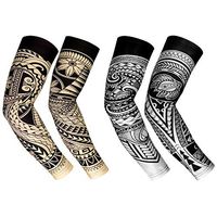 RoryTory Cooling Arm Elbow Compression Sleeve Sun Guard Tattoo Sleeves Cover Up - for Outdoor Cycling Golfing Basketball Baseball Tennis Soccer Lymphedema - 2 Pairs Beige/Gray Tribal, Large