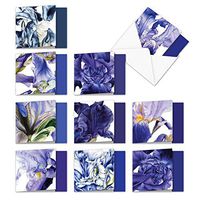 The Best Card Company - 10 Blank Flower Cards Boxed (4 x 5.12 Inch) - Assorted Floral Notecard Set - Iridescent Iris MQ4949OCB-B1x10