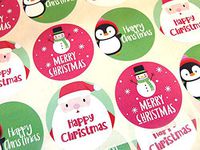 Pack of 30 Merry, Happy Christmas Round Stickers, Colourful Envelope Seals Labels for Cards, Festive Craft and Decoration