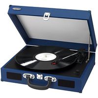 Jensen Portable 3-Speed Stereo Turntable with Built-In Speakers, Fully Automatic Return Tone Arm & Auxiliary Input Jack, USB Port with Cables, All Software for Recording, Editing, and Converting to MP3 Format Included, Blue Finish