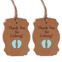 50pcs Baby Shower Tags Kraft Paper Gift Tag，Baby Feet Shower and Party Favors Decoration with 66 Feet Jute Twine,Thank You Tags (Blue)