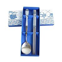 Yingealy Great Fun Gift Set of 2 Chinese Style Chopsticks and Spoon Set (Color : Blue)