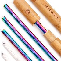 316 Stainless Steel Reusable Straws with Case (2 Sets): 4X Metal Straws, Bamboo Portable Case, Cotton Cleaning Brush, Pouch, Eco-Friendly Zero Waste Travel Drinking Smoothies Straws (Rainbow)