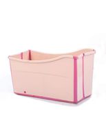 Gweat Kids Portable Folding Bathtub Swimming Pool Large Freestanding Corner Bathtub Bath Bucket for Adult/Elder SPA Heightening,Long Insulation Time with Cover(Pink/Blue) (Color : Pink)