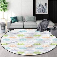 RUGSMAT Kids Area Silky Smooth Rugs,Cute Pastel Cars Pattern Non-Slip Soft Floor Mat Home Decor Round-59