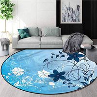 RUGSMAT Floral Machine Washable Round Bath Mat,Flower Petals Nature Essence Coffee Table Mat Non-Skid Living Room Carpet Round-59