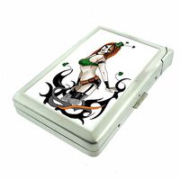 Irish Pin Up Girls Ireland Lady Luck D1 Cigarette Case Lighter Smoking King Size Cigarettes Silver Metal Wallet 4" X 2.75" RFID Protection