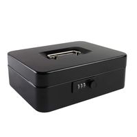 Kyodoled Large Cash Box with Combination Lock Safe Metal Money Box with Money Tray for Security Lock Box 9.84"x 7.87"x 3.54" Black Large