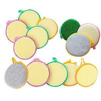 VEIREN Pack of 30 Scouring Pad Double Side Round Sponges Dish Towels Reusable Non-Scratch Absorbent Dish Scrubber Home Kitchen Bathroom Cleaning Dishcloths Random Color