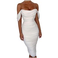 Women's Dresses Sexy Ruffle Off Shoulder Sleeveless Solid Sheath Bodycon Midi Party Dress Skirts