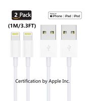 2Pack Apple Original Charger [Apple MFi Certified] Lightning to USB Cable Compatible iPhone Xs/X/8/7/6s/6/6 plus/5s/5/SE,iPad Pro/Air/Mini,iPod Touch(White 1M/3.3FT) Original Certified
