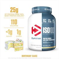 Dymatize ISO100 Hydrolyzed Protein Powder, 100% Whey Isolate Protein, 25g of Protein, 5.5g BCAAs, Gluten Free, Fast Absorbing, Easy Digesting, Birthday Cake, 3 Pound