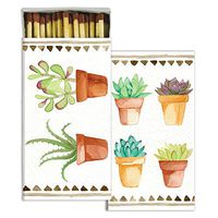 HomArt Large Decorative Watercolor Succulents Candle and Fireplace Wood Matches (Set of 6)