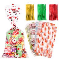 Toyvian Christmas Clear Candy Treat Bags,200pcs Cellophane Transparent Goody Bags Gift Goodie Wrapping Bags with 300pcs Twist Tiews for Christmas Party Supplies