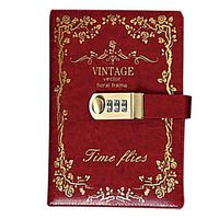 YJYdada Portable Password Booklet,Business Retro Notebook with Password Lock,Diary Classic Notebook with Small Fresh Multi-Function European Lock (Red)