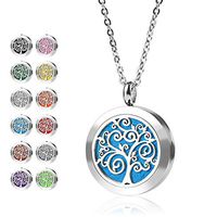 RoyAroma Mini Tree of Life Diffuser Necklace, Aromatherapy Essential Oil Necklace, Stainless Steel Locket Pendant, 12 Felt Pads