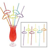 Colorful Flashy Stache Molded Straws (12 Pieces) 13". Reusable Plastic. Mustache Shape Straw.