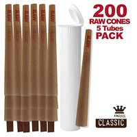 RAW Cones Pack 200 Classic King Size Pre Rolls with Tips Plus 5 White Waterproof Airtight Smell Proof Tubes | Rolling Papers Made with All Natural Fibers with BPA-Free Container Vial