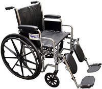 Alco 20" Heavy Duty Chrome Wheelchair (350 lb. Weight Capacity) with Removable Desk Arms, Elevating Legrests and Black Vinyl Upholstery.