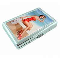 Perfection In Style Metal Silver Cigarette Case Vintage Beach Girls Design 011
